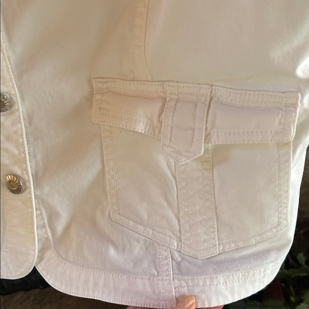 Dressbarn White Jean Jacket Size X-Large; Cropped Length; 3/4 Sleeve; 4 Pockets - Picture 7 of 16